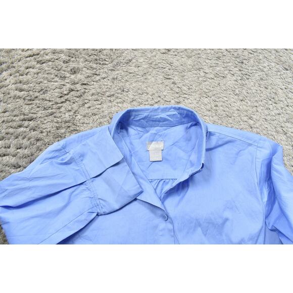 Chico's Size 1 Blue Cotton Blend Button-Up Top - Preowned Long Sleeve - Picture 7 of 8